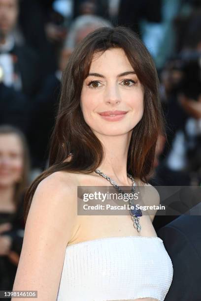 Anne Hathaway attends the screening of "Armageddon Time" during the 75th annual Cannes film festival at Palais des Festivals on May 19, 2022 in...