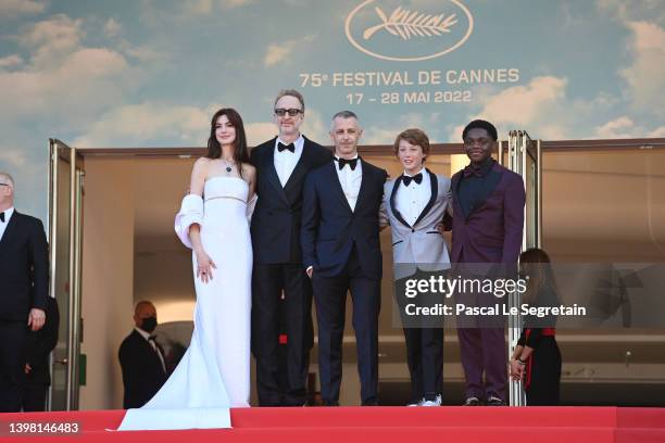 Anne Hathaway, Director James Gray, Jeremy Strong, Michael Banks Repeta and Jaylin Webb attend the screening of "Armageddon Time" during the 75th...