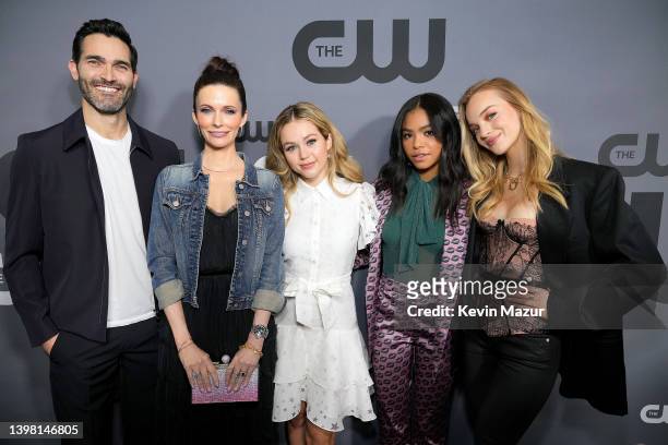 Tyler Hoechlin, Bitsie Tulloch, Brec Bassinger, Navia Robinson, and Olivia Rose Keegan attend The CW Network's 2022 Upfront Arrivals at New York City...