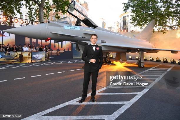 Miles Teller attends the "Top Gun: Maverick" Royal Film Performance at Leicester Square on May 19, 2022 in London, England.