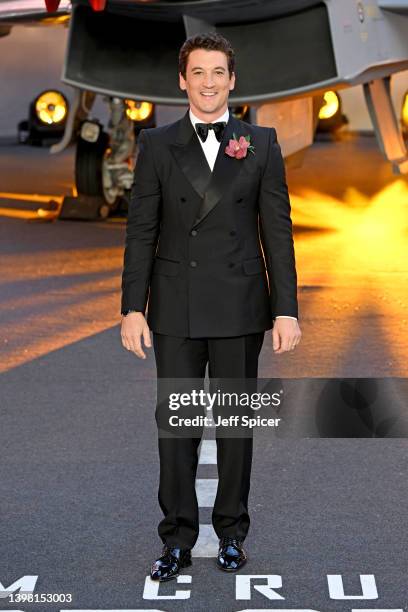 Miles Teller attends the UK Premiere and Royal Film Performance of "Top Gun: Maverick" at Leicester Square on May 19, 2022 in London, England.