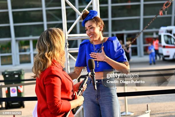 Nina Zilli speaks during the Turin International Book Fair on May 19, 2022 in Turin, Italy. The Turin International Book Fair is the largest book...