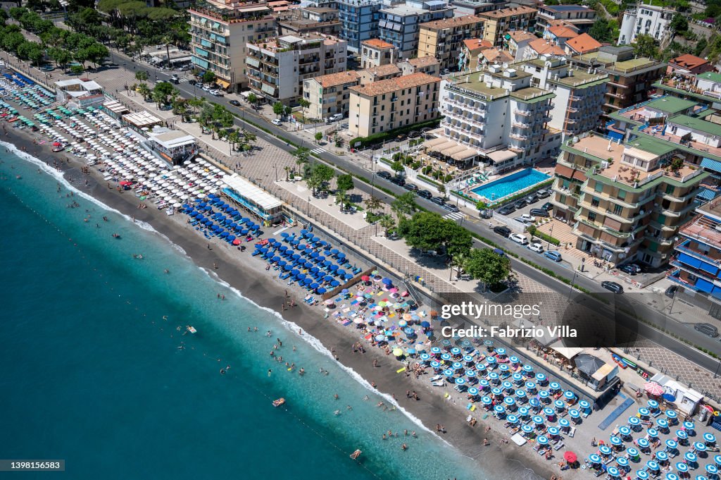 Aerial Views Of Italian Coastlines During Summertime