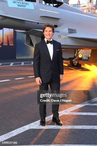 Tom Cruise attends the "Top Gun: Maverick" Royal Film Performance at Leicester Square on May 19, 2022 in London, England.