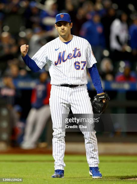 Seth Lugo of the New York Mets celebrates the win after game two of a double header against the Atlanta Braves at Citi Field on May 03, 2022 in the...