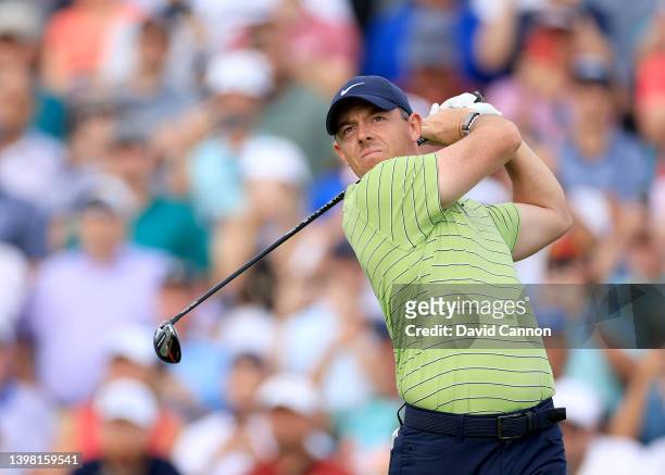 Rory McIlroy of Northern Ireland plays his opening tee shot on the 10th hole during the first round of the 2022 PGA Championship at Southern Hills...