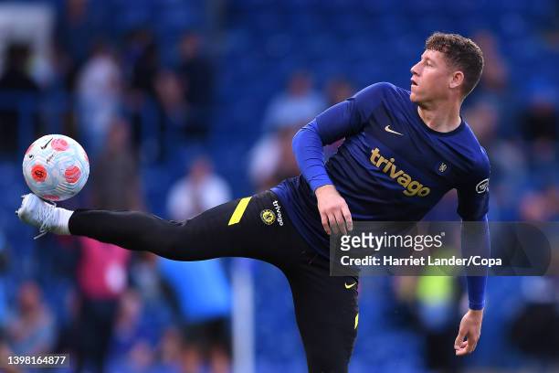 Ross Barkley of Chelsea warms up prior to the Premier League match between Chelsea and Leicester City at Stamford Bridge on May 19, 2022 in London,...