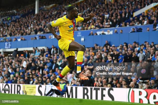 Jean-Philippe Mateta of Crystal Palace celebrates after scoring their sides first goal during the Premier League match between Everton and Crystal...