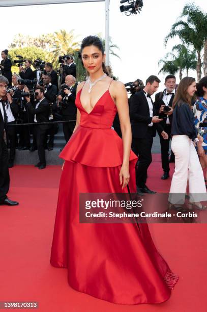 Deepika Padukone attends the screening of "Armageddon Time" during the 75th annual Cannes film festival at Palais des Festivals on May 19, 2022 in...