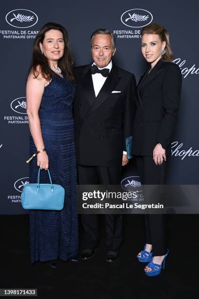 Christine Sheufele, Karl-Friedrich Scheufele and Caroline-Marie Scheufele attend the photocall for the Chopard Trophy during the 75th annual Cannes...