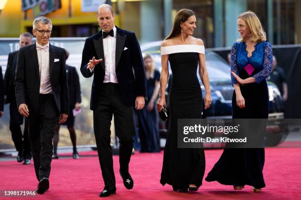 Prince William, Duke of Cambridge and Catherine, Duchess of Cambridge arrive with Cameron Saunders and Alex Pumfrey of the Film and TV Charity for...