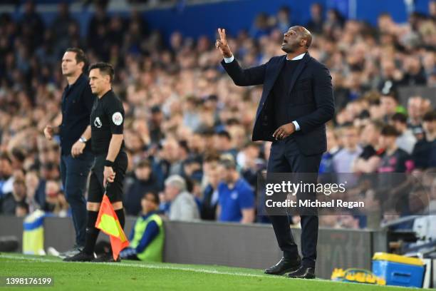 Patrick Vieira, Manager of Crystal Palace reacts during the Premier League match between Everton and Crystal Palace at Goodison Park on May 19, 2022...