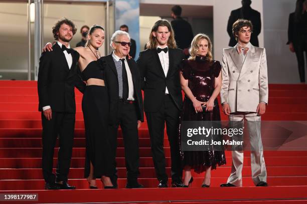 Mateusz Kościukiewicz, Sandra Drzymalska, Jeremy Thomas, Michal Dymek, Ewa Piaskowska and Lorenzo Zurzolo attend the screening of "Eo" during the...