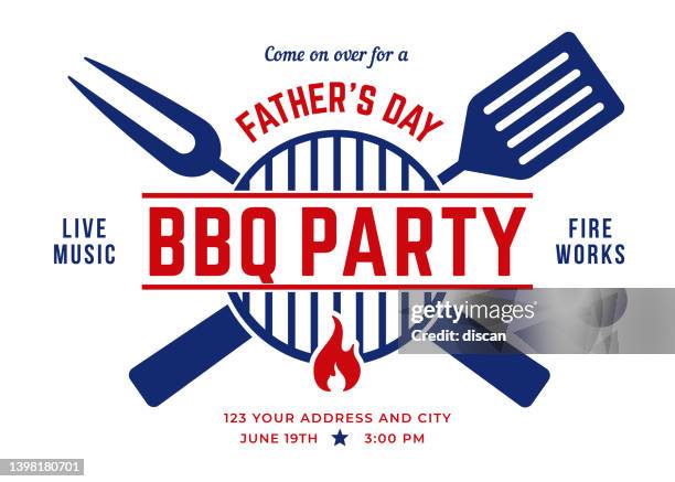 stockillustraties, clipart, cartoons en iconen met father’s day bbq invitation template. - barbecue huishoudelijk apparaat