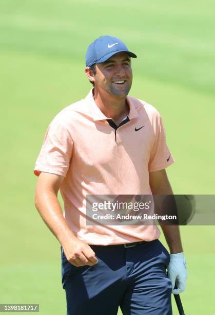 Scottie Scheffler of the United States walks along the fourth hole during the first round of the 2022 PGA Championship at Southern Hills Country Club...