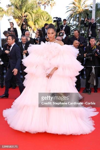 Cindy Bruna attends the screening of "Armageddon Time" during the 75th annual Cannes film festival at Palais des Festivals on May 19, 2022 in Cannes,...