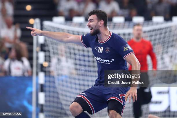 Nedim Remili of Paris gestures during the EHF Champions League quarter final second leg match between THW Kiel and Paris Saint-Germain at Wunderino...