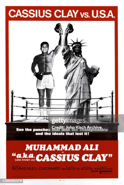 One sheet movie poster advertises the sports documentary 'AKA Cassius Clay' , about boxer Muhammad Ali, 1970. It also features Sonny Liston and Cus...