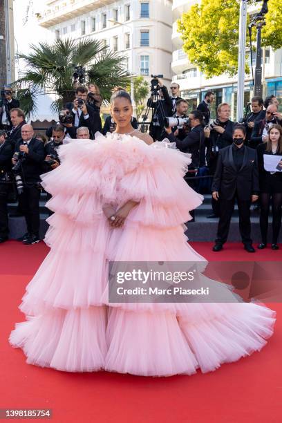 Cindy Bruna attends the screening of "Armageddon Time" during the 75th annual Cannes film festival at Palais des Festivals on May 19, 2022 in Cannes,...