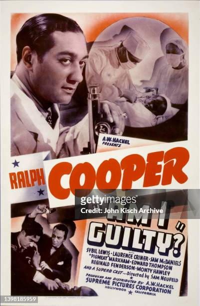 One sheet movie poster for the all-black-cast, medical drama 'Am I Guilty' , 1940. It stars Ralph Cooper, Sybil Lewis, Clarence Brooks, Reginald...