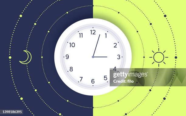 day and night clock time concept - 24 hrs stock illustrations