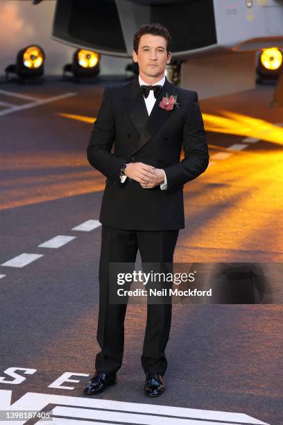 Miles Teller attends the "Top Gun: Maverick" Royal Film Performance at Leicester Square on May 19, 2022 in London, England.