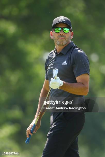 Sergio Garcia of Spain on the seventh hole during the first round of the 2022 PGA Championship at Southern Hills Country Club on May 19, 2022 in...