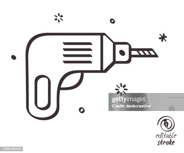 playful line illustration for electric drill - electrical construction worker stock illustrations