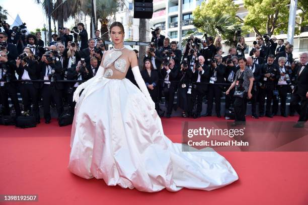 Alessandra Ambrosio attends the screening of "Armageddon Time" during the 75th annual Cannes Film Festival at Palais des Festivals on May 19, 2022 in...