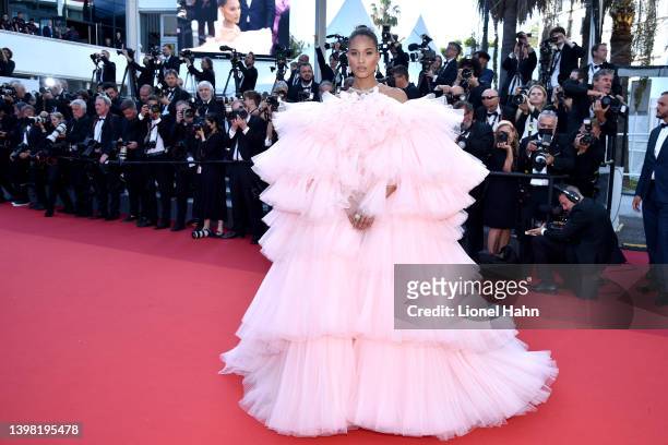 Cindy Bruna attends the screening of "Armageddon Time" during the 75th annual Cannes Film Festival at Palais des Festivals on May 19, 2022 in Cannes,...