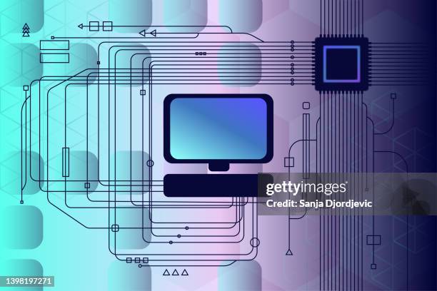 computer und cpu angeschlossen - digital art stock-grafiken, -clipart, -cartoons und -symbole