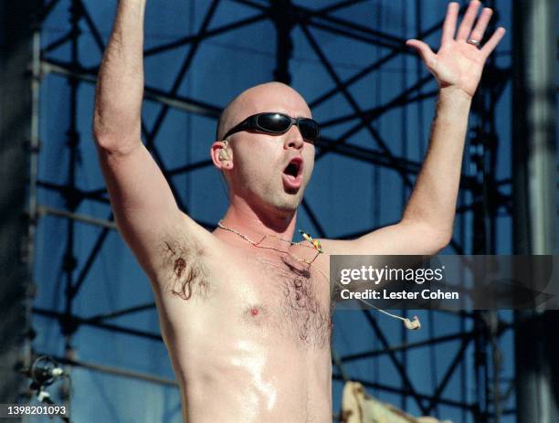 American singer, songwriter, musician Ed Kowalczyk, of the American rock band Live, performs on stage during the KROQ Weenie Roast on June 19, 1999...