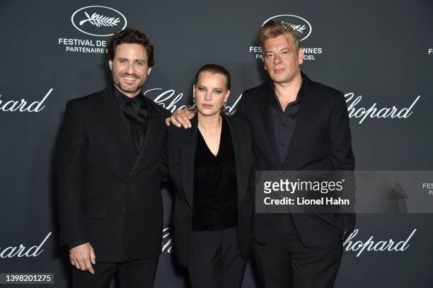 Édgar Ramírez, Joanna Kulig and Benjamin Biolay attend the photocall for the Chopard Trophy during the 75th annual Cannes film festival at Martinez...