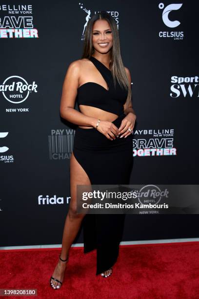 Kamie Crawford attends the launch of the 2022 Issue and Debut of Pay With Change with Sports Illustrated Swimsuit at Hard Rock Hotel New York on May...