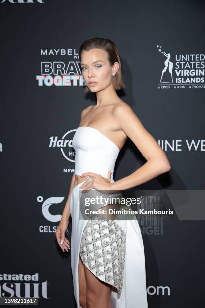 Josephine Skriver attends the launch of the 2022 Issue and Debut of Pay With Change with Sports Illustrated Swimsuit at Hard Rock Hotel New York on...