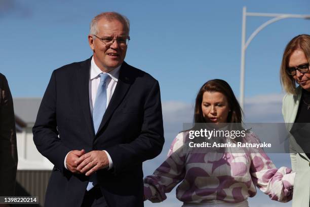 Prime Minister Scott Morrison and wife Jenny Morrison visit a residential property under construction at a housing estate in Jindalee, which is in...