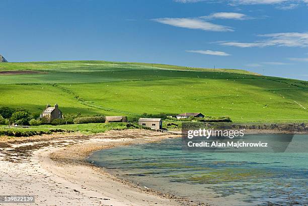 farm houses on the northern coast of hoy, orkney islands, scotland, uk - orkney islands bildbanksfoton och bilder