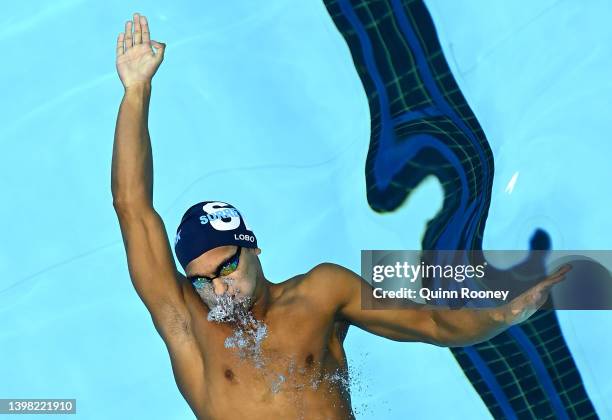 Ryan Alexander Lobo of Australia competes in the Mens 50 Metre Backstroke during day three of the 2022 Australian Swimming Championships at SA...