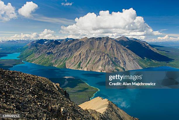 view of kathleen lake from kings throne mountain, kluane national park, yukon, canada - yukon fotografías e imágenes de stock