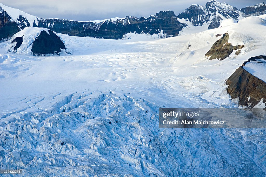 Aerial view of the Mount Blackburn Regal Mountain glacial complex, Wrangell-St. Elias National Park, Alaska. USA