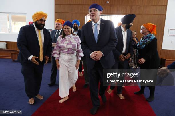 Prime Minister Scott Morrison and his wife Jenny Morrison the Sikh Gurdwara Perth, which is in the electorate of Hasluck, on May 20, 2022 in Perth,...