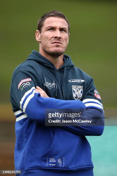 Josh Jackson of the Bulldogs looks on ahead of the round 11 NRL match between the Wests Tigers and the Canterbury Bulldogs at Leichhardt Oval on May...