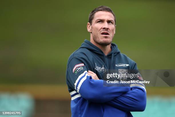 Josh Jackson of the Bulldogs looks on ahead of the round 11 NRL match between the Wests Tigers and the Canterbury Bulldogs at Leichhardt Oval on May...