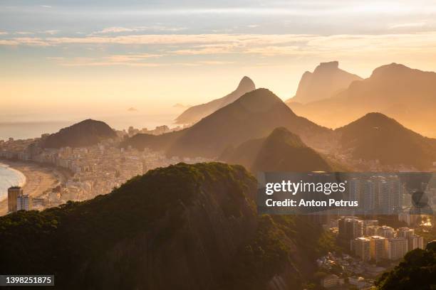 beautiful panorama of rio de janeiro at twilight, brazil. city view at sunset - rio de janeiro buildings stock pictures, royalty-free photos & images