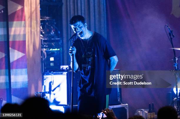 Singer Grian Chatten of Fontaines D.C. Performs onstage in support of the album 'Skinty Fia' at the Regent Theatre on May 19, 2022 in Los Angeles,...