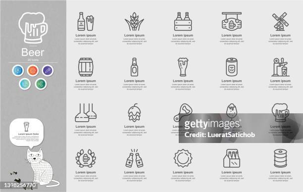beer line icons content infographic - beer label stock illustrations
