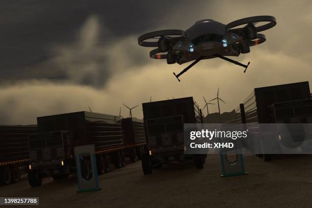 evtol logistics in charging station - tesla truck stock pictures, royalty-free photos & images