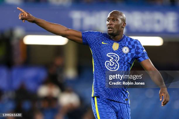 Romelu Lukaku of Chelsea during the Premier League match between Chelsea and Leicester City at Stamford Bridge on May 19, 2022 in London, England.