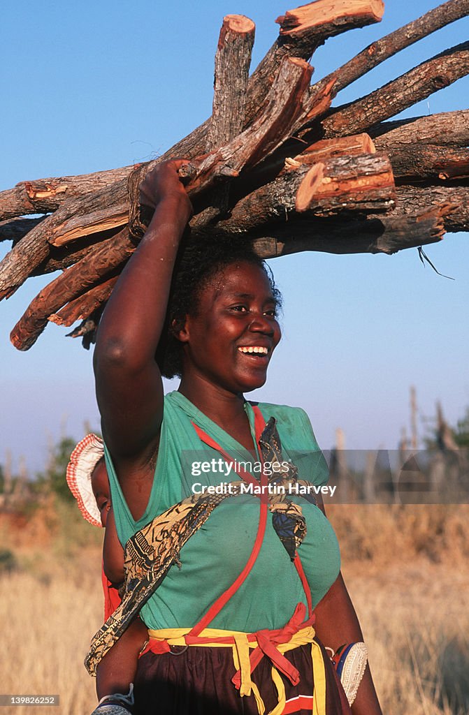 Botswana people African women carry bundles of firewood on their heads Okovango, Botswana Â© M. Harvey AF_B_P_005