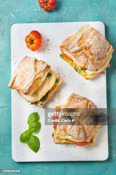 ciabatta with cheese tomato lettuce - ciabatta stock pictures, royalty-free photos & images